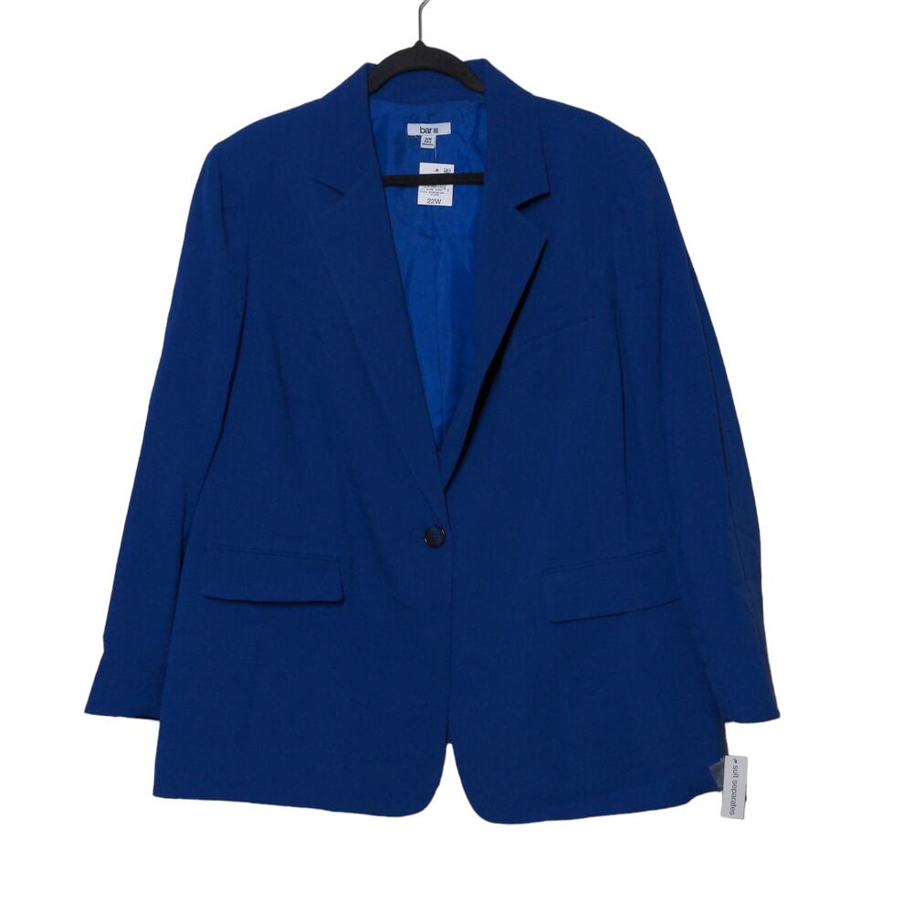 Bar III Notched One Button Blazer Separate Suit Jacket Storm (Blue) 22W New